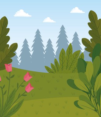 Çiçekli arazi kampı manzarası