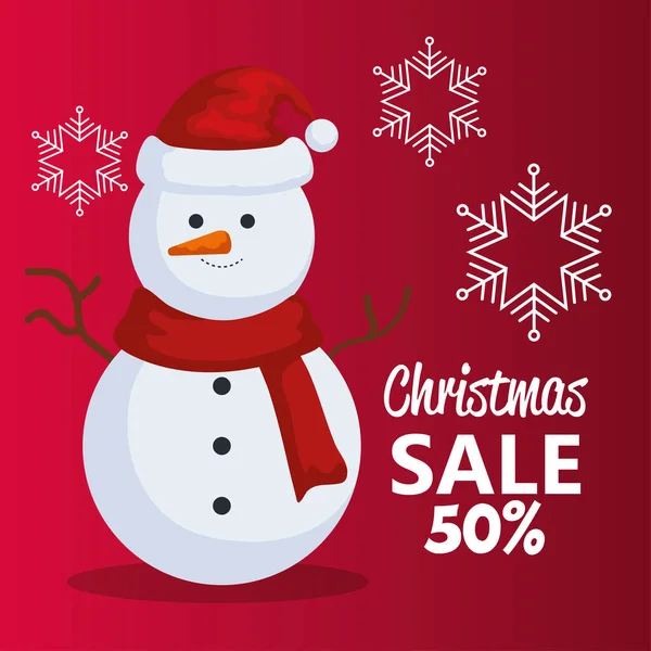 Merry christmas offer sale with snowman vector design — Stock Vector