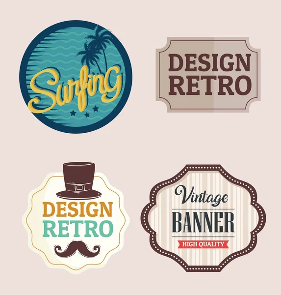 Pacote de quatro banners vintage com molduras estilo retro — Vetor de Stock