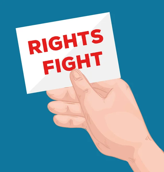 Hand lifting rights fight lettering in label — Stock Vector