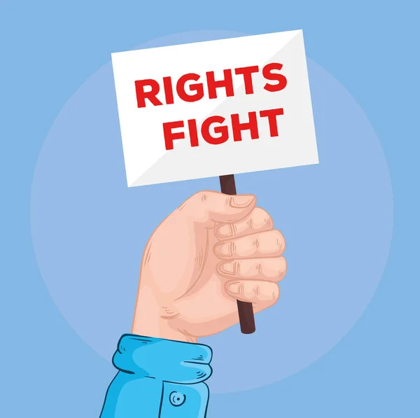 Hand lifting rights fight lettering in banner — Stock Vector