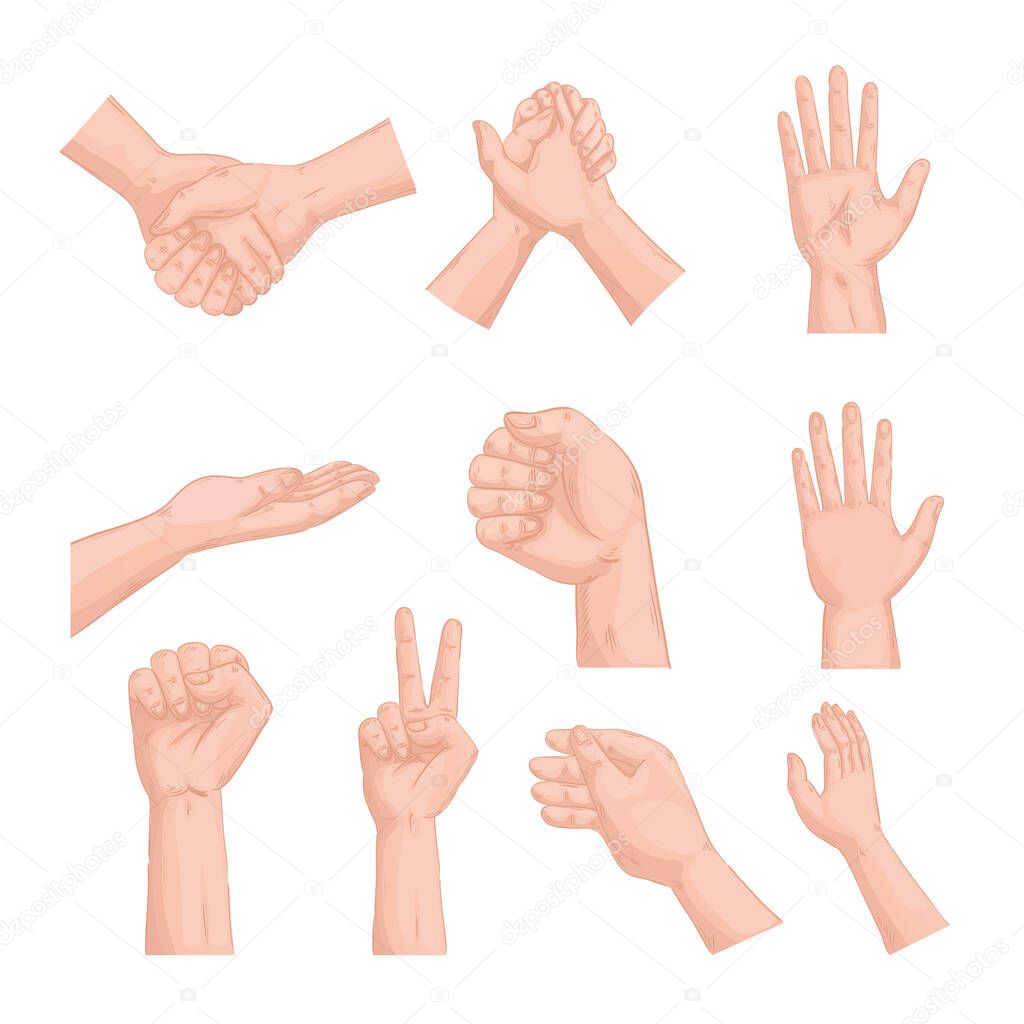 ten hands humans set symbols icons