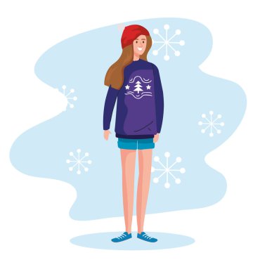 Mutlu Noeller mor süveter tasarımı olan bir kadın.