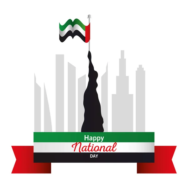 Estátua do dia nacional de Uae com projeto do vetor da bandeira — Vetor de Stock