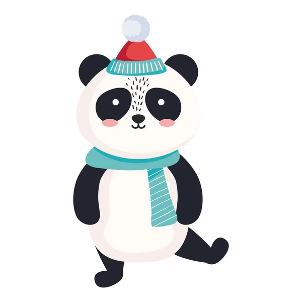 Panda oso de dibujos animados con feliz navidad sombrero vector de diseño — Vector de stock