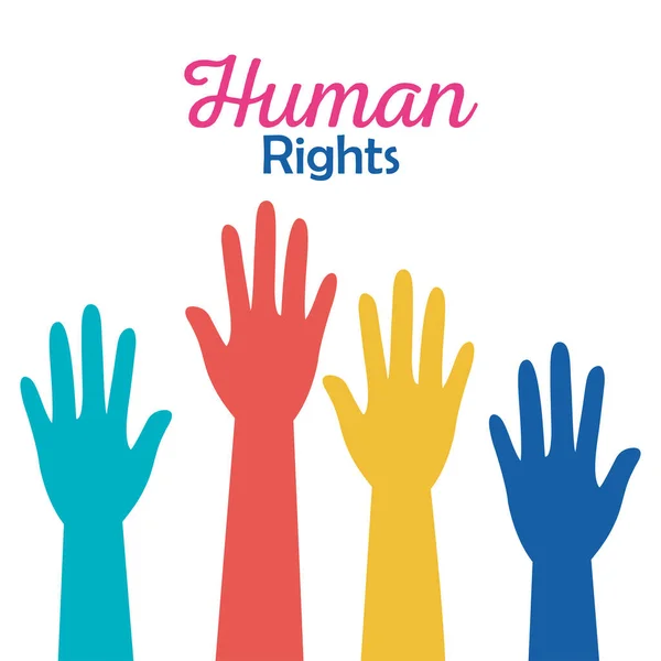 Derechos humanos con manos de colores hasta el diseño de vectores — Vector de stock