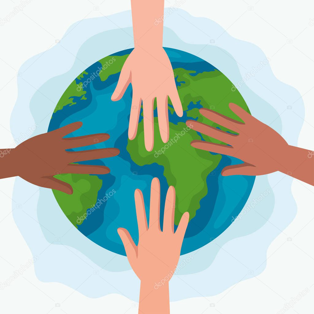 Human rights with hands and world vector design