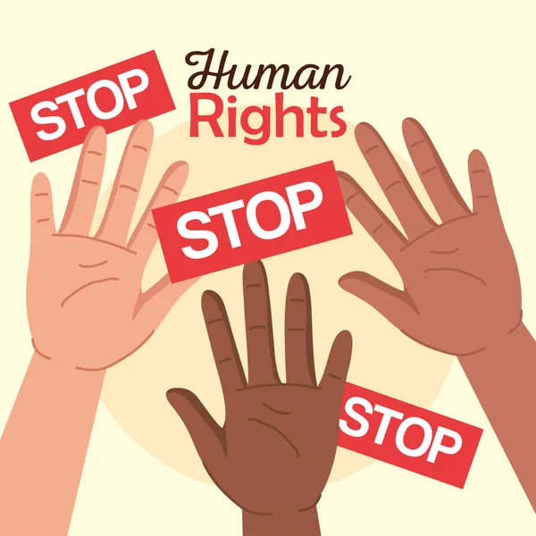 Menschenrechte mit erhobenen Händen und stoppt Banner Vektor Design — Stockvektor