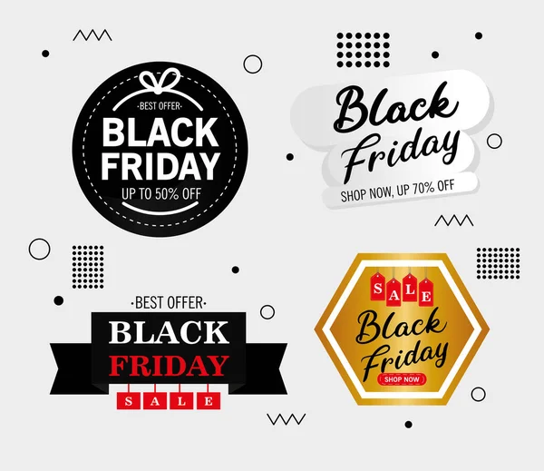 Bündel von vier Black Friday Sale Schriftzügen — Stockvektor