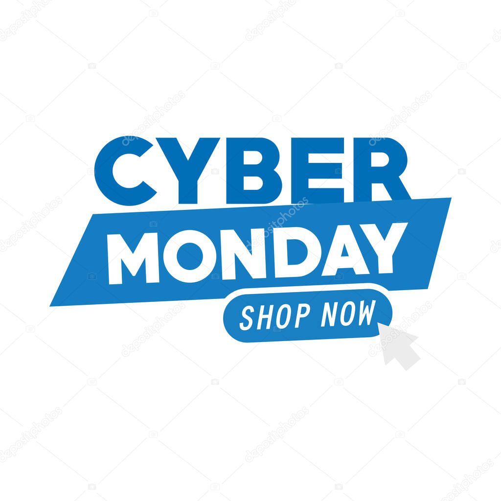 cyber monday lettering with arrow mouse in white background