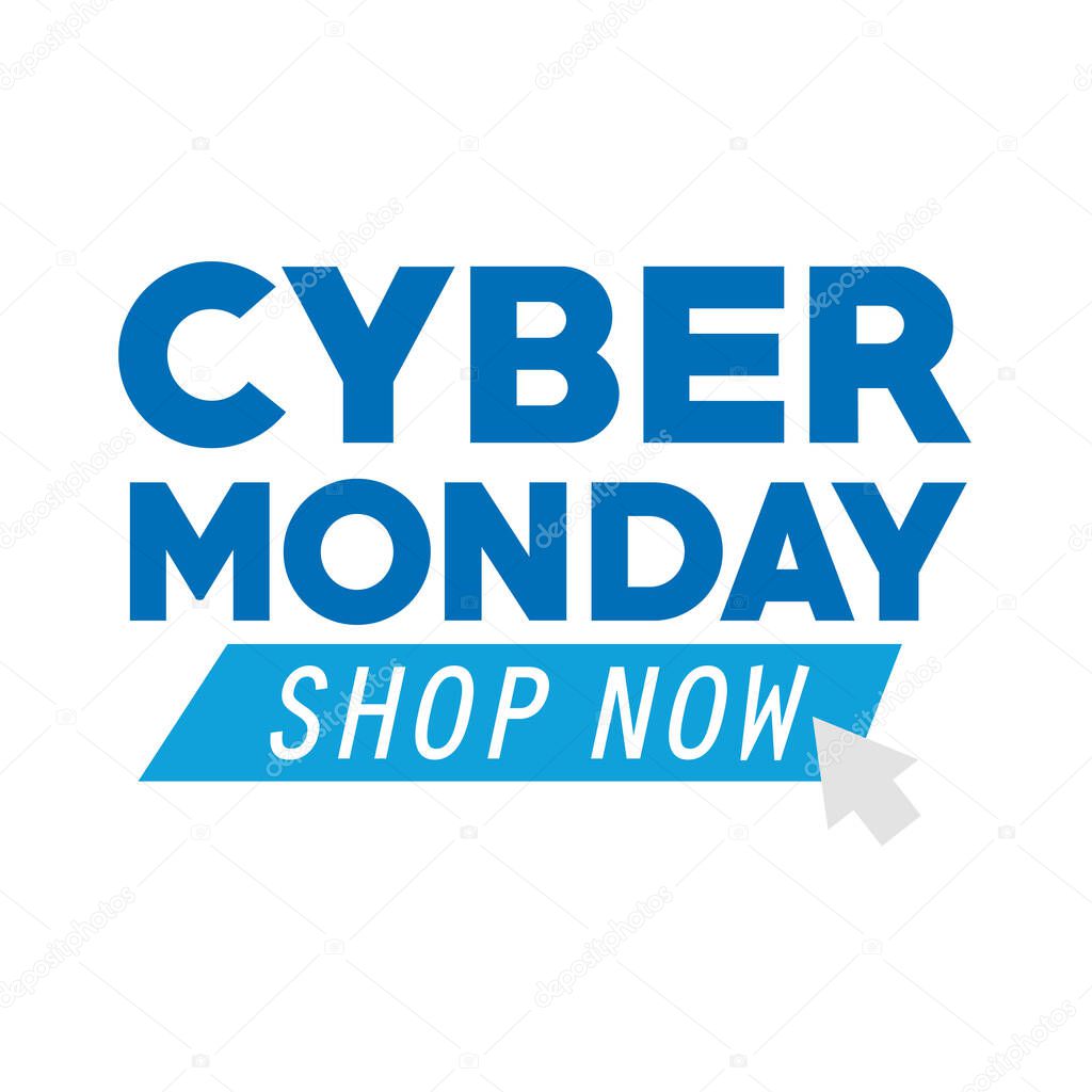 cyber monday lettering and mouse arrow in white background