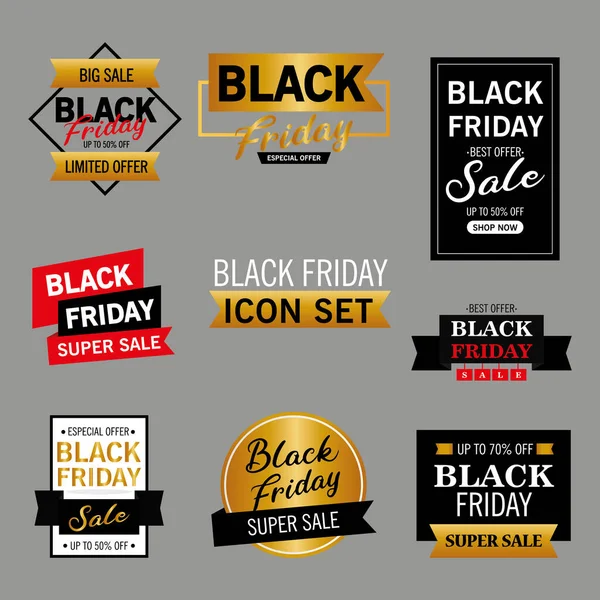 Bundle of nine black friday sale letterings — Stock Vector