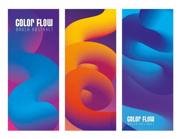Drie kleuren flowposters in set kleuren achtergronden — Stockvector