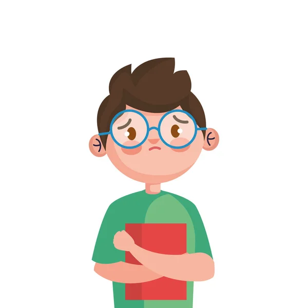 Dejar de intimidar y niño triste con diseño de vectores de libros — Vector de stock