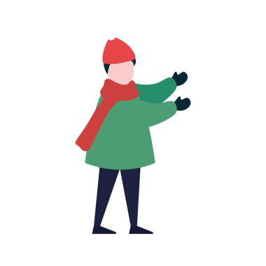 Küçük çocuk kışlık kıyafet giyiyor.