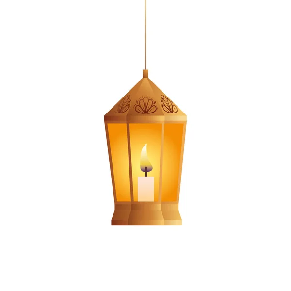 Lanter de madeira e ouro com vela diwali — Vetor de Stock