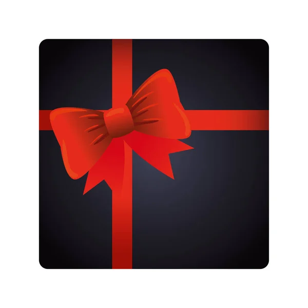 Caixa de presente presente preto com fita de arco vermelho — Vetor de Stock