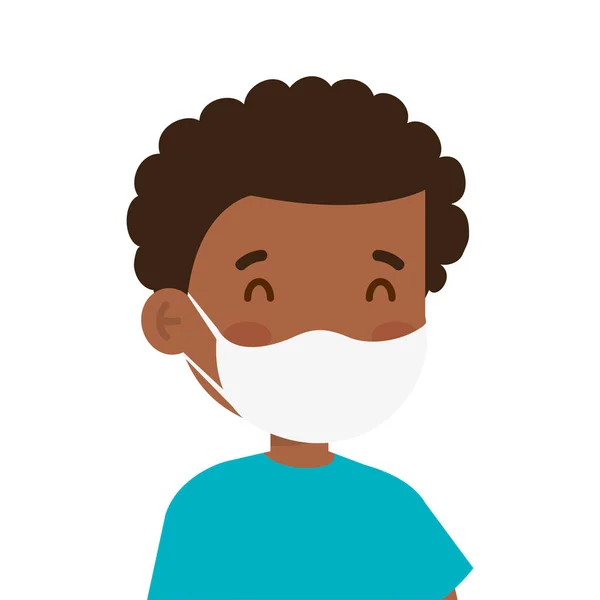 Afro petit garçon portant un masque médical caractère — Image vectorielle