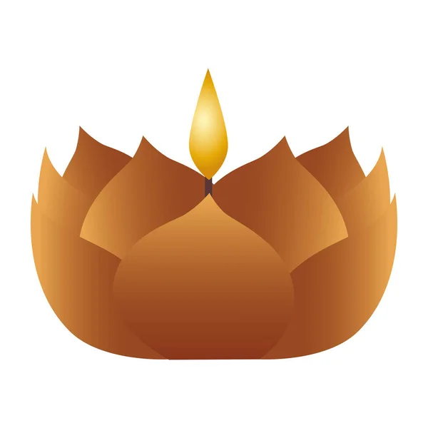 Vela diwali de madera con forma floral icono decorativo — Vector de stock