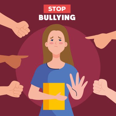 Kabadayılık taslama ve elleri kitap tasarımı olan üzgün kızı işaret etmeyi kes.