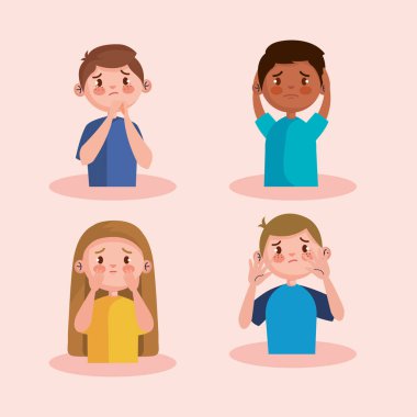 Kabadayılık taslamayı bırak ve üzgün kız ve erkek çocuk vektör tasarımı