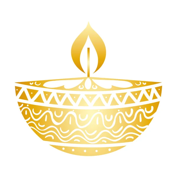 Diwali dourado vela ícone decorativo — Vetor de Stock