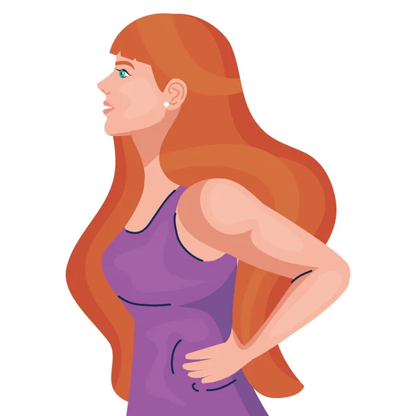 Mujer de dibujos animados con el pelo rojo de diseño de vectores laterales — Vector de stock