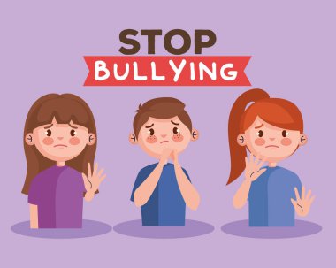 Kabadayılık taslamayı bırak ve üzgün kız ve erkek çocuk vektör tasarımı