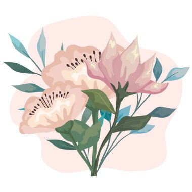 Yapraklı beyaz çiçekler vektör tasarımı