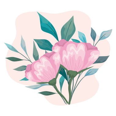 Yapraklı pembe çiçekler vektör tasarımı