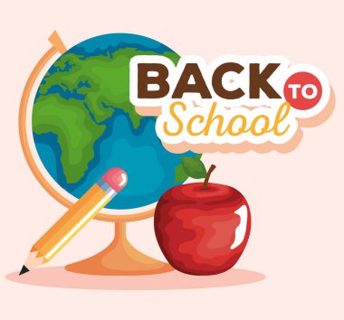 Okul dünyasına geri dön kalem ve elma vektör tasarımı
