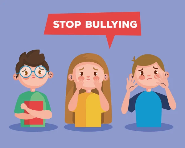 Stop bullying and sad girl and boys kids vector design — Stock Vector