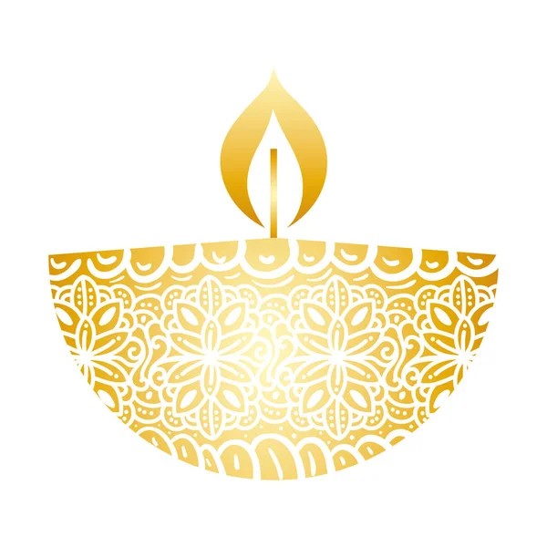 Golden diwali candle decorative icon — Stock Vector