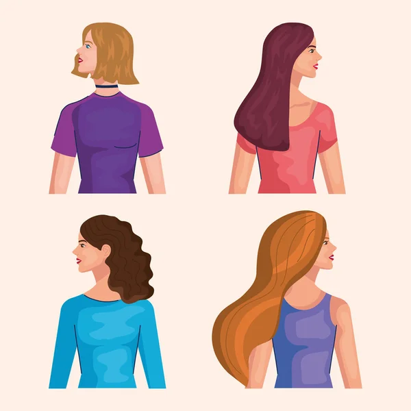 Women cartoons from side set vector design — Stock Vector