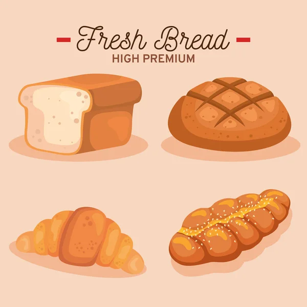 Pan icono conjunto de panadería aislado icono de estilo diseño vectorial — Vector de stock