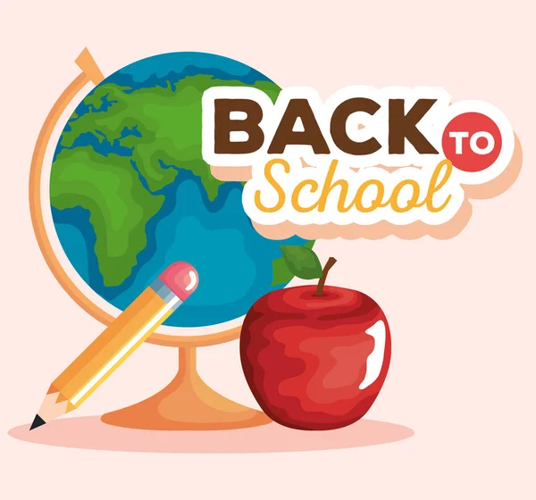 Okul dünyasına geri dön kalem ve elma vektör tasarımı