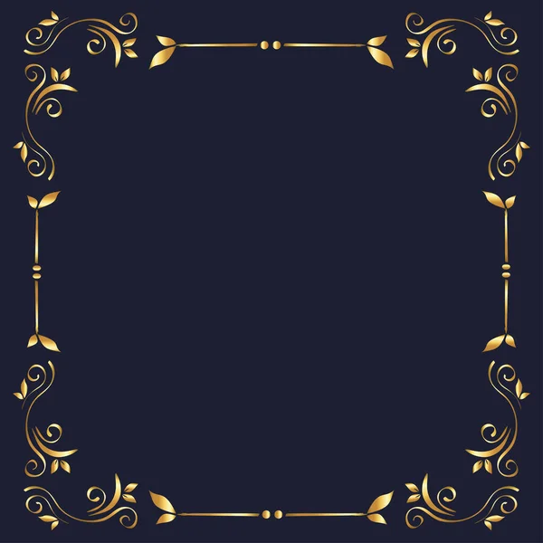 Gouden ornament frame op blauwe achtergrond vector ontwerp — Stockvector