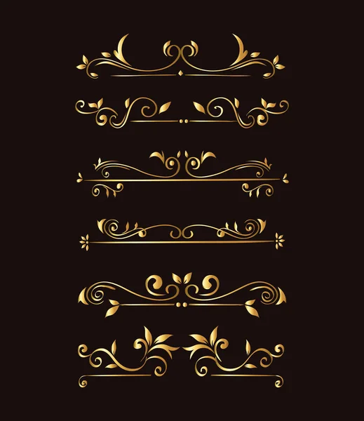 Gold ornament element icon set on black background vector design — Stock Vector