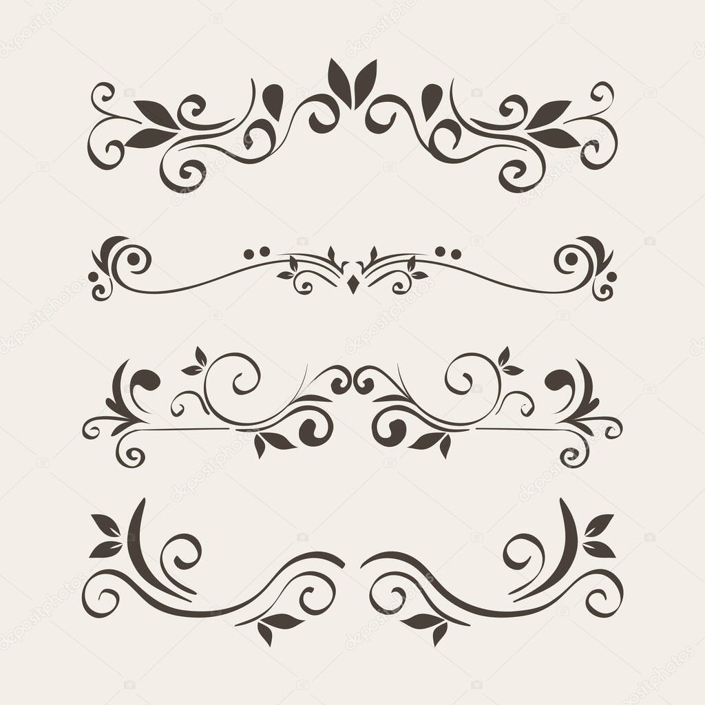 black ornament element icon set on isolated background vector design