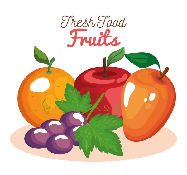 Alimentos frescos frutas icono conjunto vector de diseño — Vector de stock