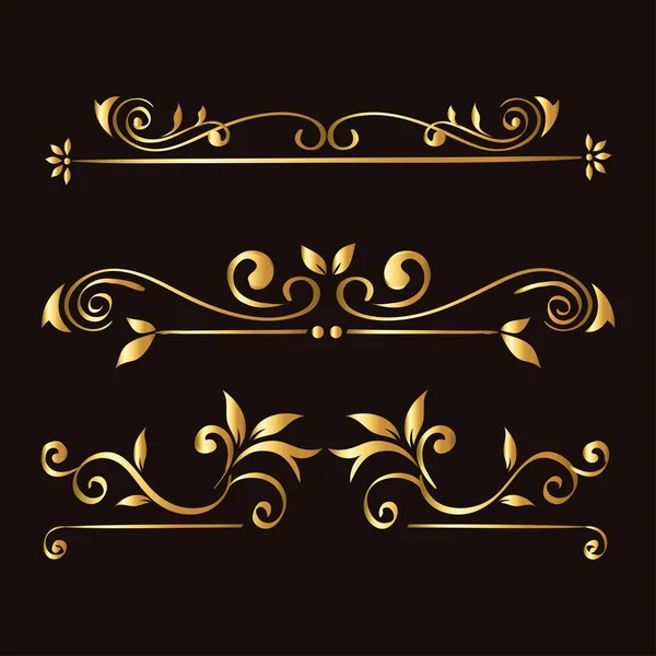 Gold ornament element icon set on black background vector design — Stock Vector