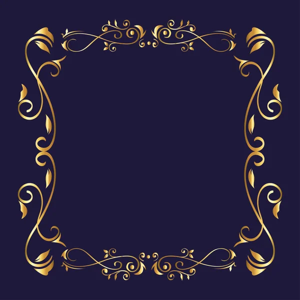 青い背景ベクトルのデザインの金の装飾フレーム — ストックベクタ