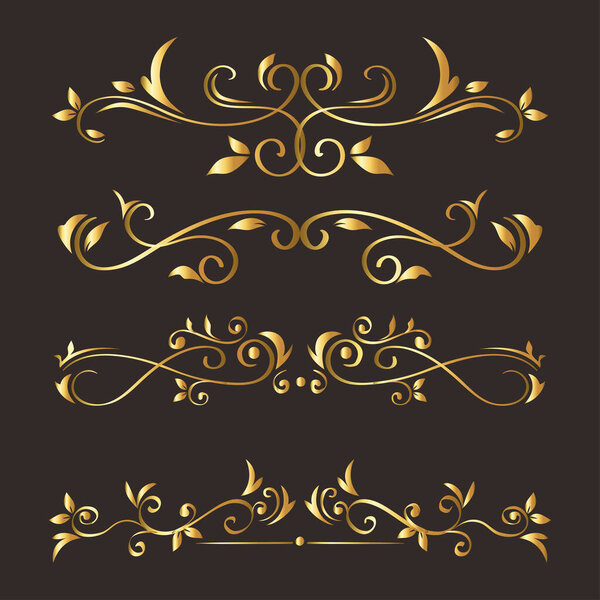 gold ornament element icon set on gray background vector design