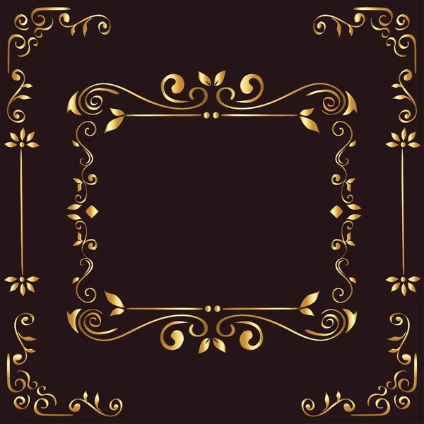 Moldura de ornamento de ouro no design de vetor de fundo marrom —  Vetores de Stock