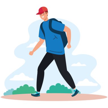 Park vektör tasarımında çantalı adam