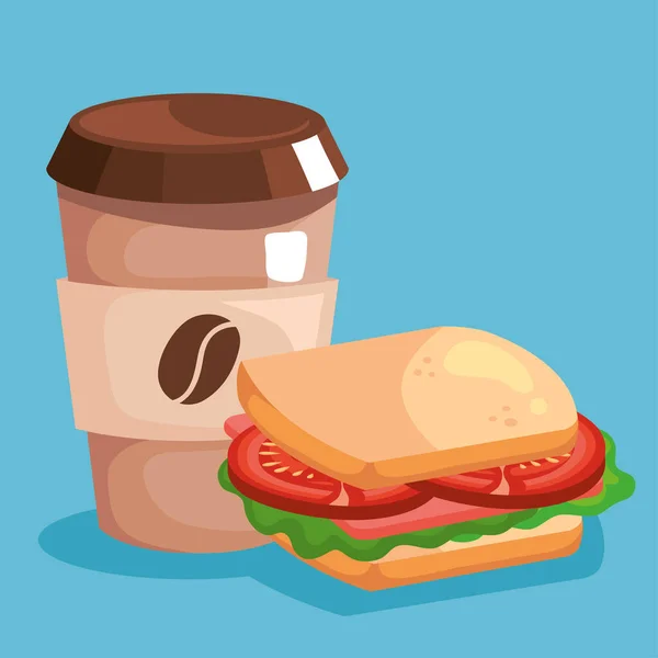 Desayuno taza de café y diseño de vectores sándwich — Archivo Imágenes Vectoriales