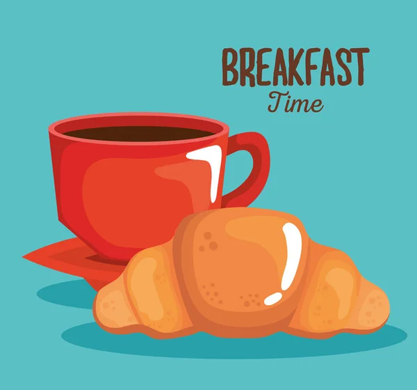 Ontbijt koffiekopje en croissant vector ontwerp — Stockvector