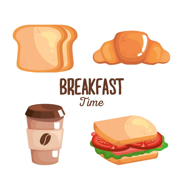 Frühstück Brot Kaffee und Sandwich-Vektor-Design — Stockvektor