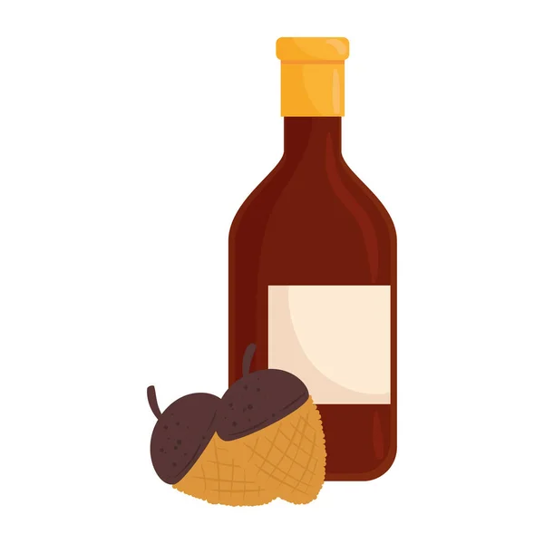 Bouteille de vin boisson et graines sèches icône isolée — Image vectorielle