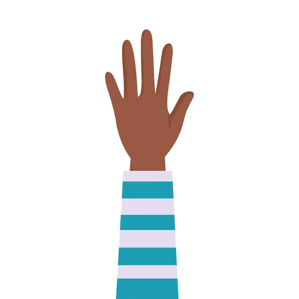Afro ręka człowiek w górę protestując z rękawem w paski — Wektor stockowy